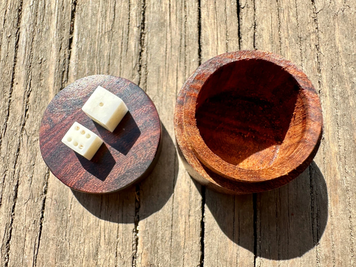 Wooden Box With Two Bone Dice - Image 2