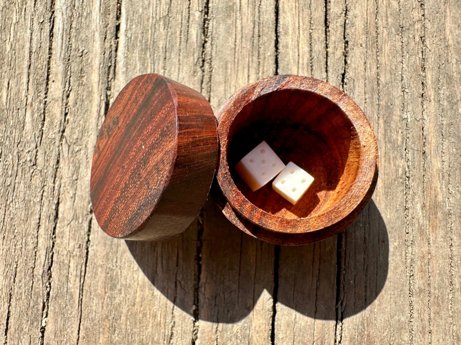 Wooden Box With Two Bone Dice - Image 3